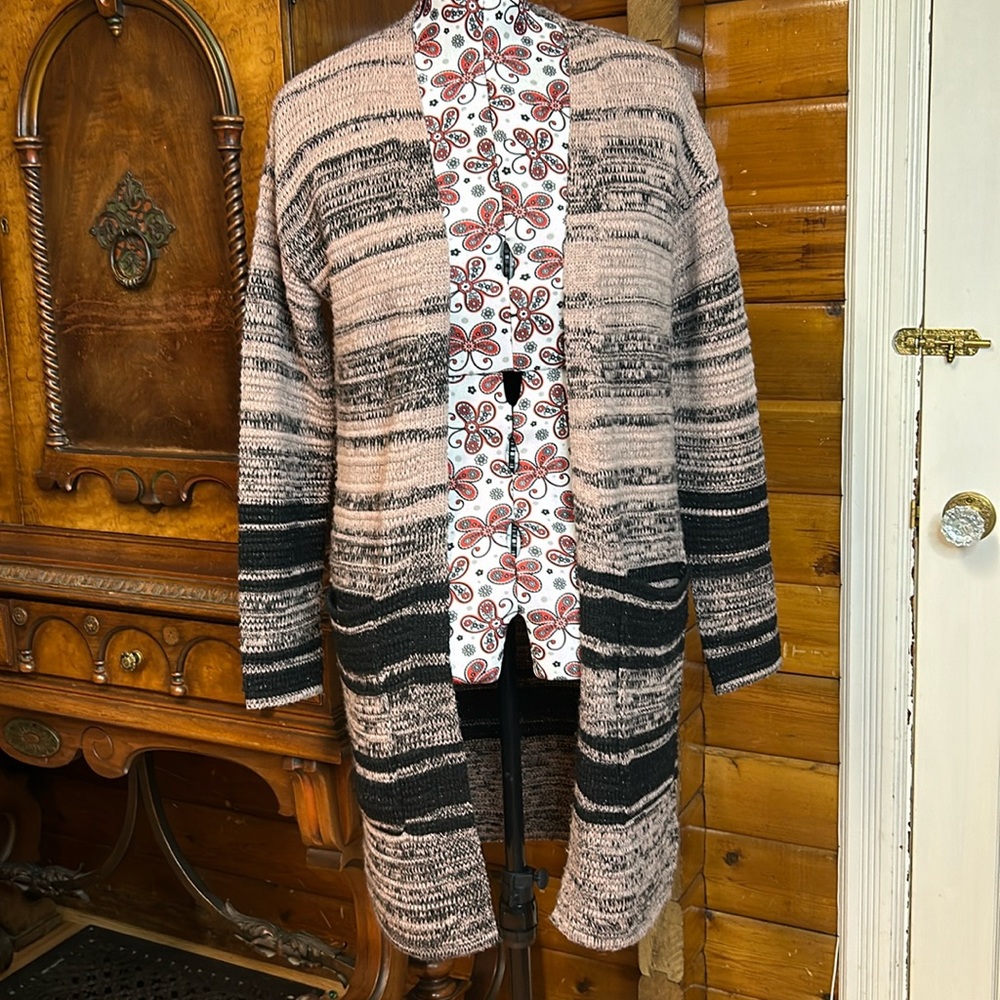 NEXT Metallic Stripe Longline Open Front Cardigan Knit Sweater Size 10